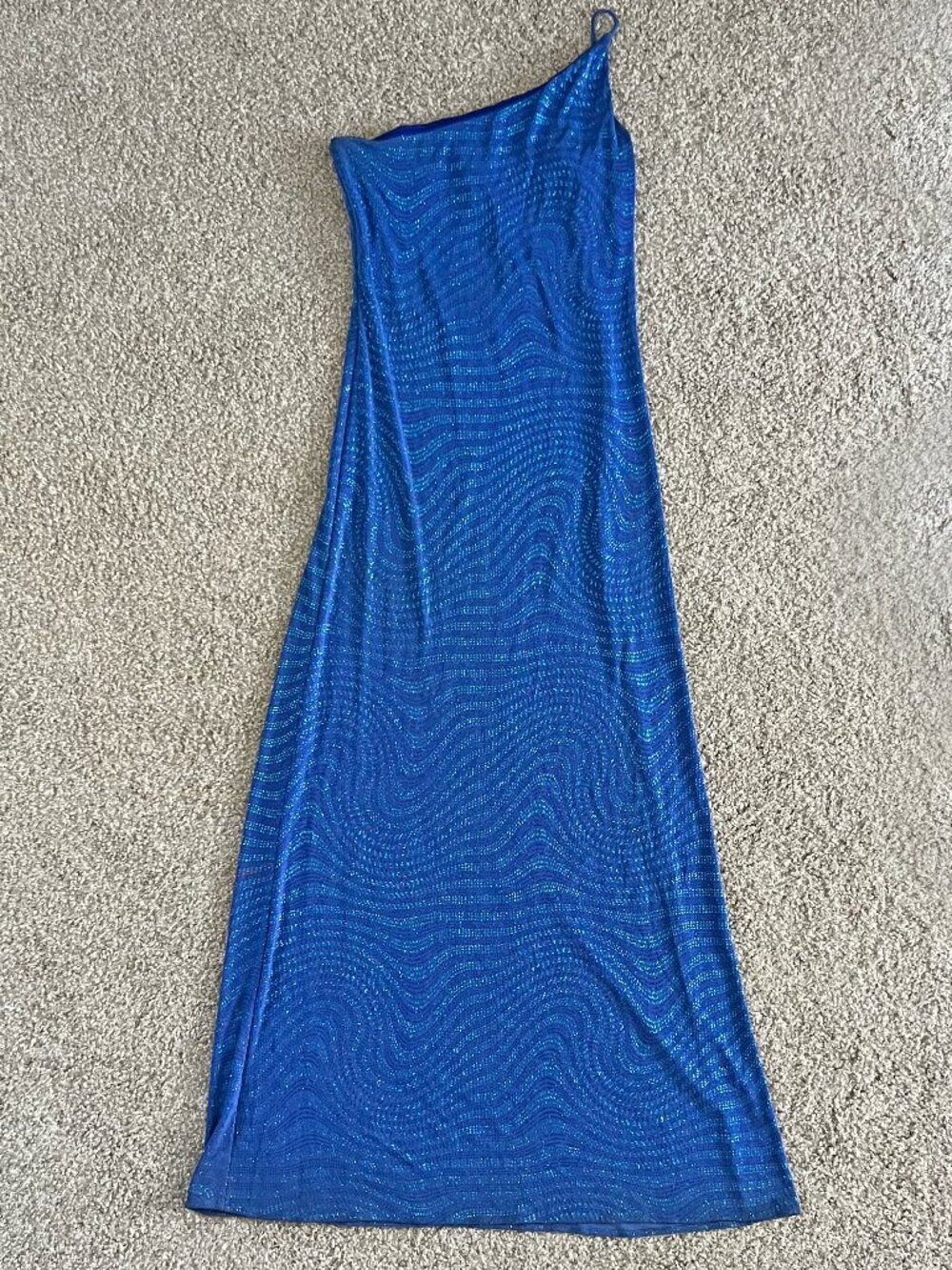 Y2K One Shoulder Mermaid Shimmer Royal Blue Back Cut Out Formal Maxi Dress Sz 6